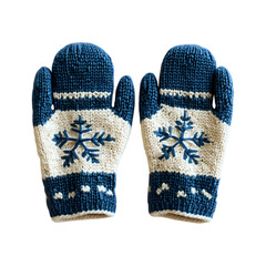 Chunky Knit Fingerless Mittens with Snowflake Embroidery Isolated on Transparent Background