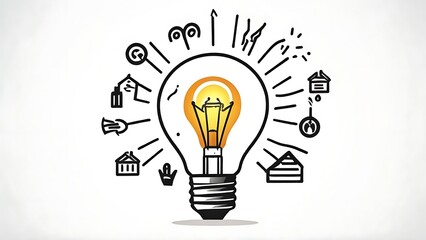 A brightly colored illustration features a lightbulb as the focal point for idea or brainstorming visual business concept