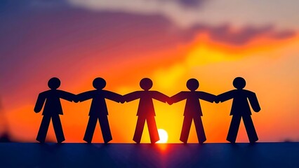 Paper figures stand in solidarity at sunset Symbolizing unity and strength suitable for social campaigns or community projects