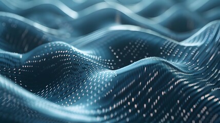 Abstract representation of waves with a blue color palette and luminous dots.