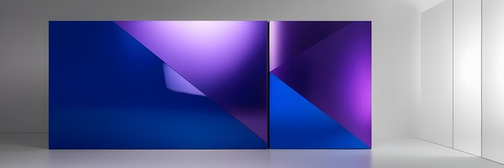 Obraz premium An array of geometric shapes creates a futuristic aesthetic with shades of blue, purple, and silver. The design emphasizes symmetry and sharp angles, creating a sleek and modern appearance.