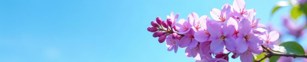 Obraz premium Lilac flower in full bloom against a bright blue sky, blue sky, white background, syringa