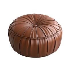Naklejka premium Brown Leather Pouf with Elegant Tufted Design for Home Decor