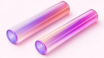 Two iridescent pink and purple tubes lay diagonally