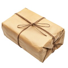 Rustic Gift Wrapped Package with Twine on White Background