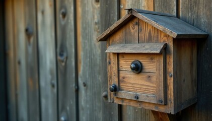 Rustic wooden mailbox with natural finish on a weathered background clipping path included, background, wooden