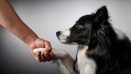 Fototapeta premium Border Collie Giving a Friendly Handshake in a Close-Up Shot