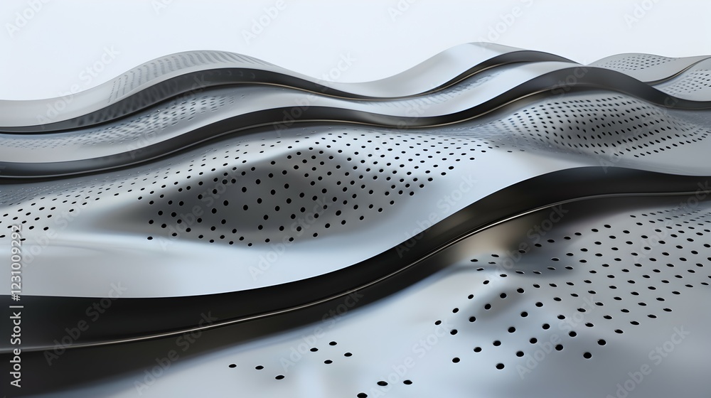 Poster abstract waves with perforated patterns, suggesting movement and fluidity in design.