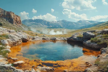 Papier peint photo  Enchanting Multicolored Hot Spring Amidst Rocky Surroundings  © sabuhinovruzov