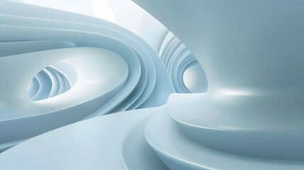 Fototapeta premium A smooth, abstract landscape featuring flowing curves and soft lighting in a pale color palette.