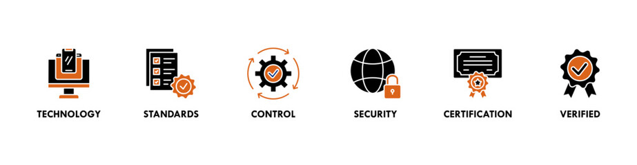 ISO 27001 banner web icon vector illustration concept for information security management system (ISMS) with an icon of technology, standards, control, security, certification, and verified