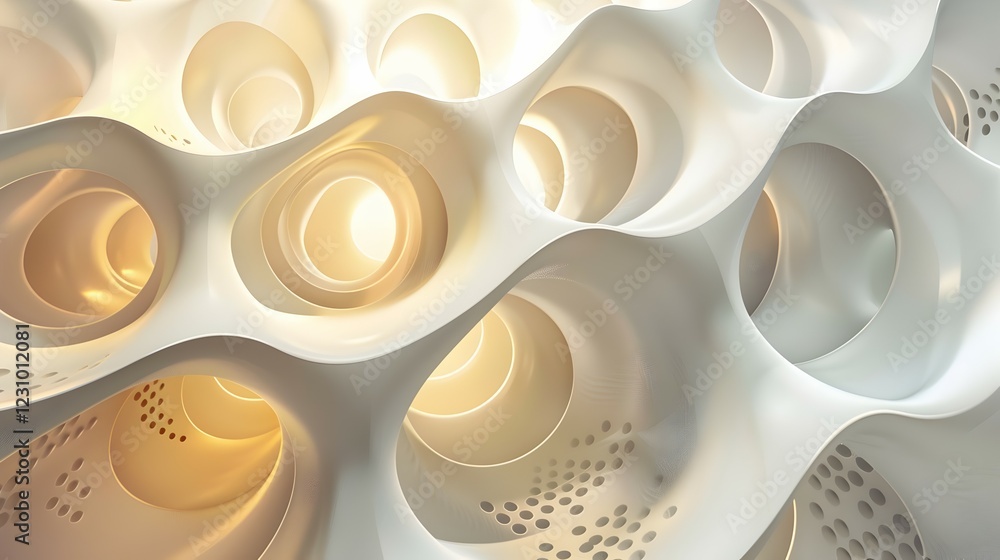 Fototapete abstract organic structure with soft curves and glowing light.