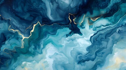Obraz premium Abstract Blue and Gold Swirling Marble Art