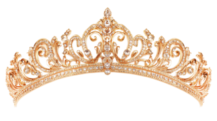 Golden crown with diamonds showing luxury and elegance on transparent background