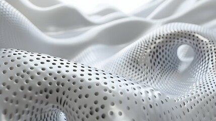 Naklejka premium Abstract white fabric with perforated texture and flowing waves.
