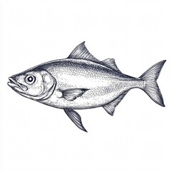 Exquisite Hand-Drawn Ossetra Fish Sketch on White Background