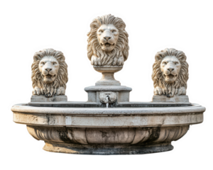decorative fountain featuring three lion heads, showcasing intricate stonework and classic design. This elegant piece adds majestic touch to any outdoor space