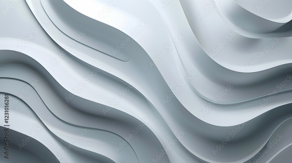 Poster a smooth, abstract design featuring flowing curves and waves in a soft, neutral color palette.