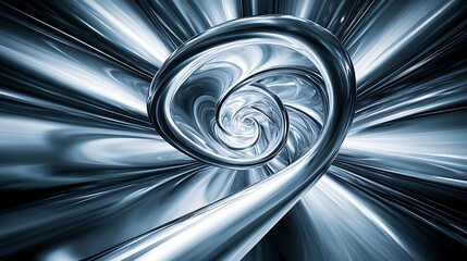 Abstract Silver Spiral Swirling Through Light Rays