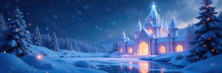 Fototapeta premium Sparkling ice palace in a winter wonderland scene, magical, sparkle