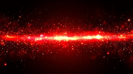 Fototapeta premium Red Glitter Sparkles And Light Streaks Across Black Background