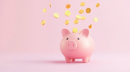 Pink Piggy Bank  Falling Coins  Savings  Money  Finance