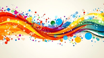 Colorful Wavy Lines Abstract Art Design With Paint Splats