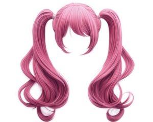 Cosplay wig with twin ponytails, featuring long pink hair, perfect for anime characters. Ideal for costume parties or themed events