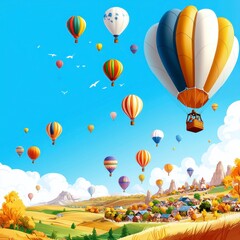 Obraz premium Hot Air Balloons Over Autumnal Village.