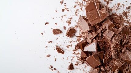 Fototapeta premium Delicious chocolate explosion scattered on a pristine white backdrop