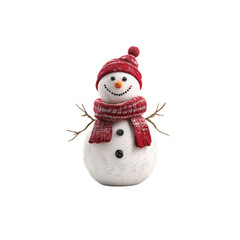 Cheerful Snowman Wearing Red Hat and Scarf Against White Background