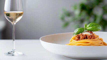 Enjoying spaghetti Bolognese with a touch of basil and parmesan