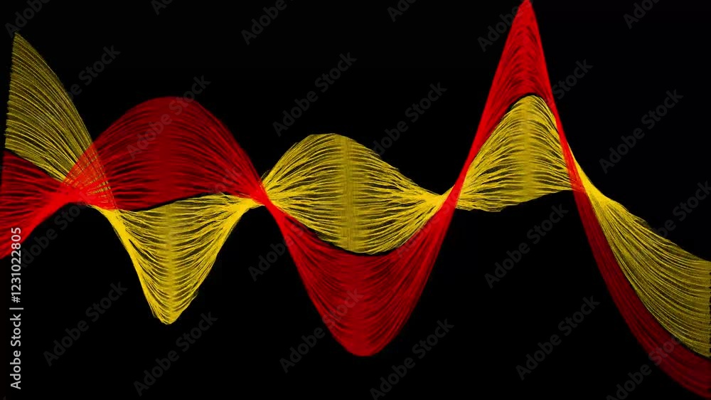 Poster antastic video animation with particle stripe object in slow motion. 4k waves lines. neon particles.