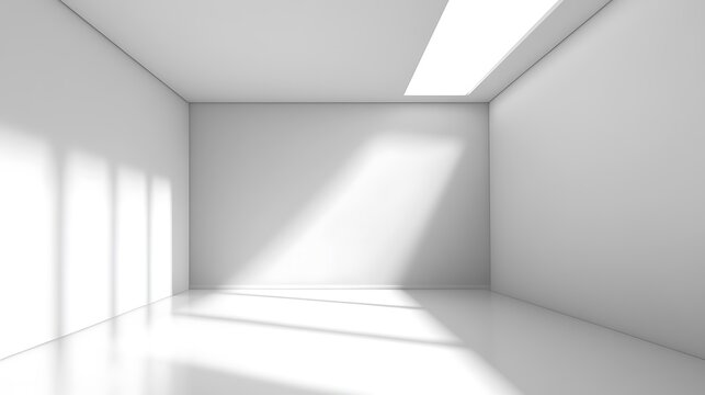 Minimalist white room with sunlight and shadows