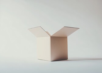 Open empty light brown cardboard box on white background.