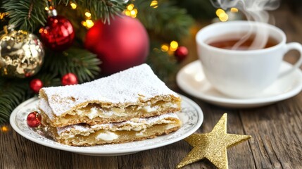 Festive holiday treats delicious pastry and tea cozy home setting food photography christmas atmosphere warm vibes