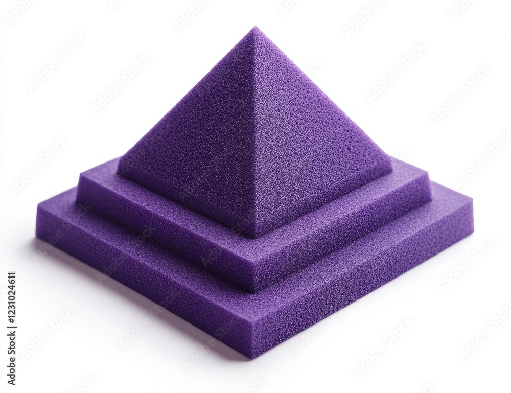 Aufkleber purple pyramid shape on layered square base, isolated on white.