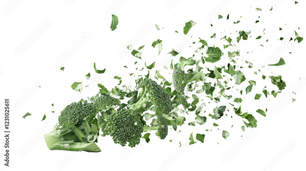 Poster fresh broccoli exploding on transparent background