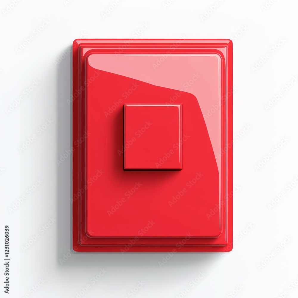 Poster red glossy square button with recessed square.