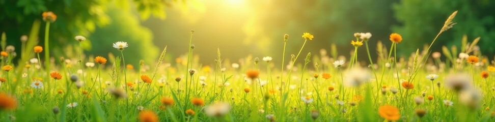 Tall grasses and wildflowers swaying in the breeze, leaves, grasses, landscape