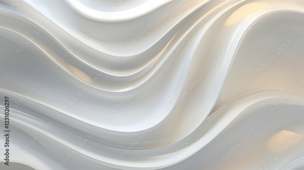 Poster a smooth, flowing abstract design featuring soft curves and gradients in white tones.