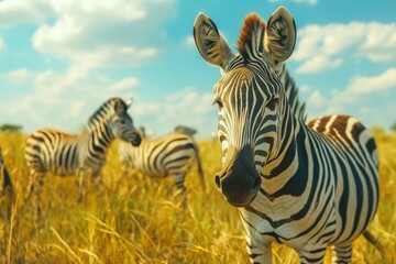 Fototapeta premium Zebra herd grasslands savanna Africa wildlife safari