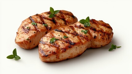 Flavorful grilled chicken breast slices entice with warm grill marks