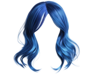 vibrant blue wig with flowing waves, perfect for cosplay or fashion. This striking accessory adds bold touch to any outfit, making statement in style