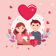 couple with heart, A Valentine's Day-themed wallpaper illustration of a couple with red hearts around them. Valentine's day flat vector illustration,
