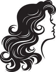 A black silhouette of a woman with wavy hair cascading down elegantly Vector Design, silhouette of a girl
