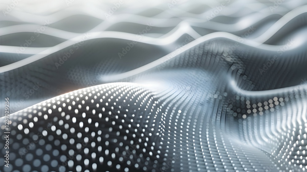 Poster abstract representation of flowing waves with dotted patterns, evoking a sense of motion.