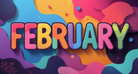 february word cute retro colorful lettering in abstract background