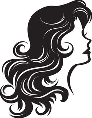 A black silhouette of a woman with wavy hair cascading down elegantly Vector Design, silhouette of a woman