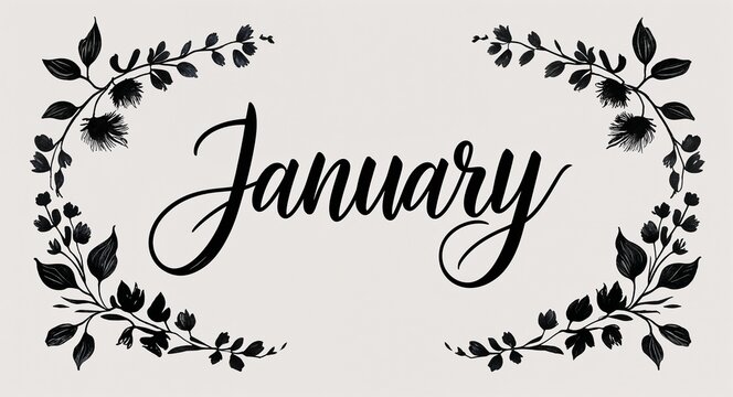 january calligraphy lettering black ink on plain white background